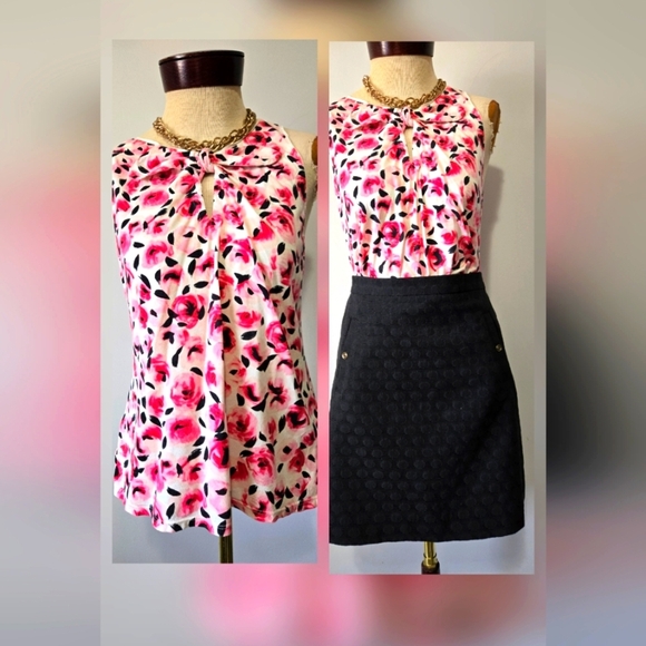 Kate Spade Dream A Little Dream Pink Floral Sleeveless Cotton Top With Bow. Sm - Picture 1 of 11